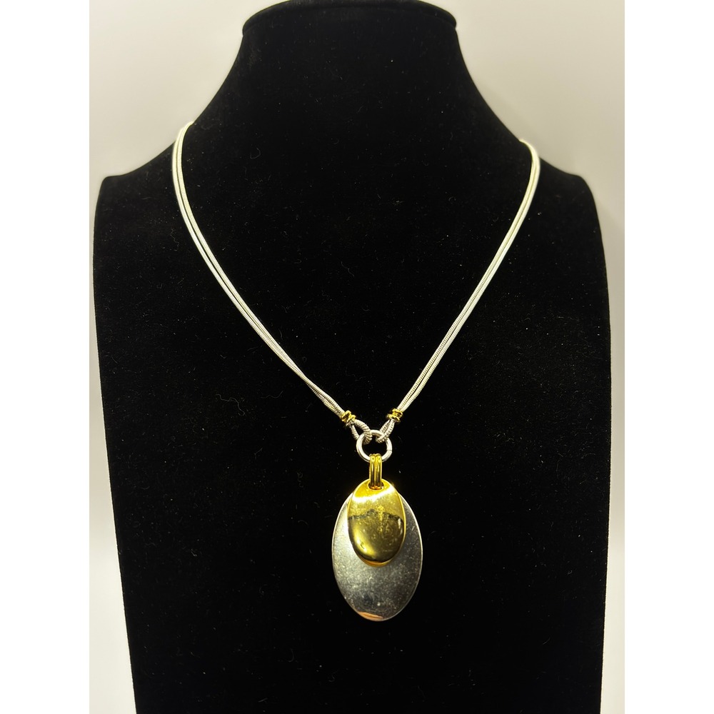 Kohl's Mixed Metal Double Strand Snake Chain Oval Pendant Necklace 16 Inch